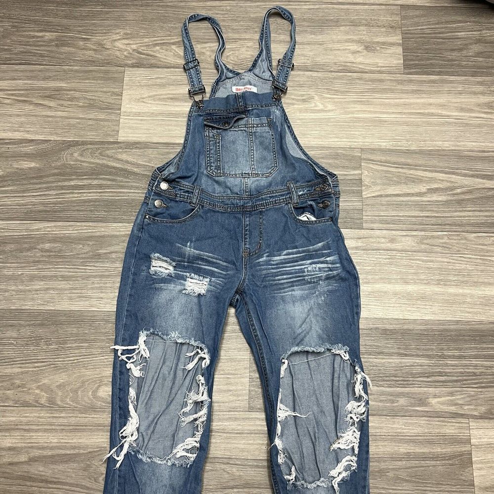 Vintage Y2K Overalls Womens 4 32 Blue Jean Denim Distressed Punk Skate Thrash